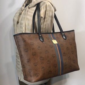 Authentic MCM Brown Leather Zip Tote Shoulder Bag